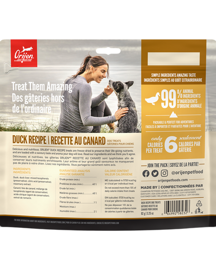Orijen Freeze-dried Dog Treats Free- Duck Recipe - 92g