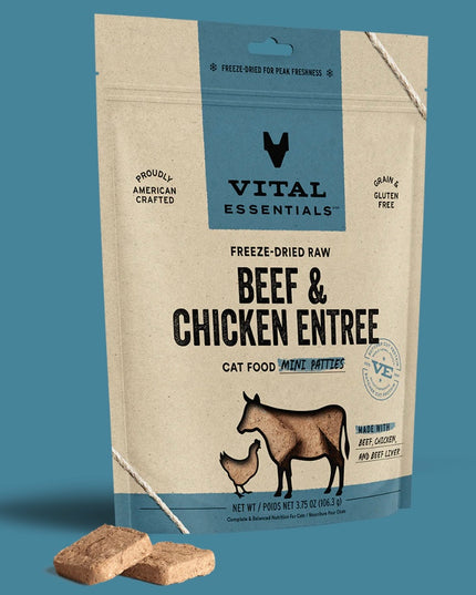 Vital Essentials Freeze-Dried Raw Beef & Chicken Entree for Cats - Mini Patties