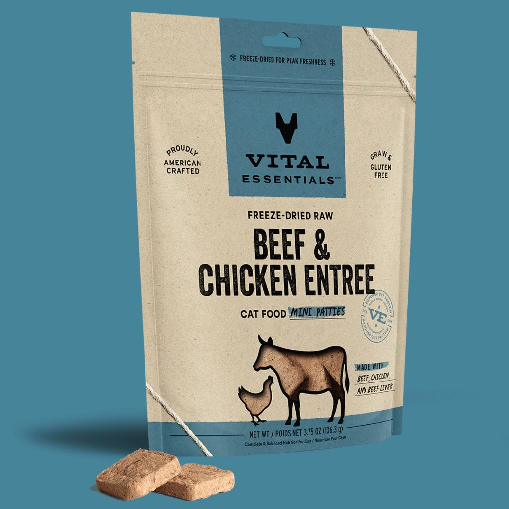 Vital Essentials—Freeze-Dried Raw Beef & Chicken Entree for Cats - Mini Patties