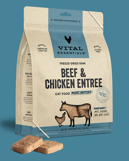 Vital Essentials Freeze-Dried Raw Beef & Chicken Entree for Cats - Mini Patties