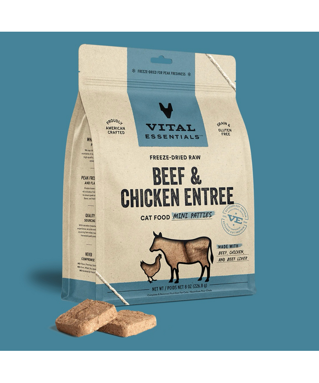 Vital Essentials Freeze-Dried Raw Beef & Chicken Entree for Cats - Mini Patties
