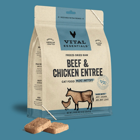 Vital Essentials—Freeze-Dried Raw Beef & Chicken Entree for Cats - Mini Patties