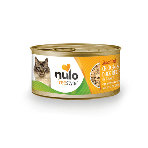 Nulo Cat Freestyle Shredded Chicken & Duck in Gravy Grain-Free Canned Cat Food, 3-oz