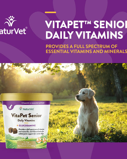 NaturVet VitaPet™ 高级每日维生素加氨基葡萄糖软咀嚼片