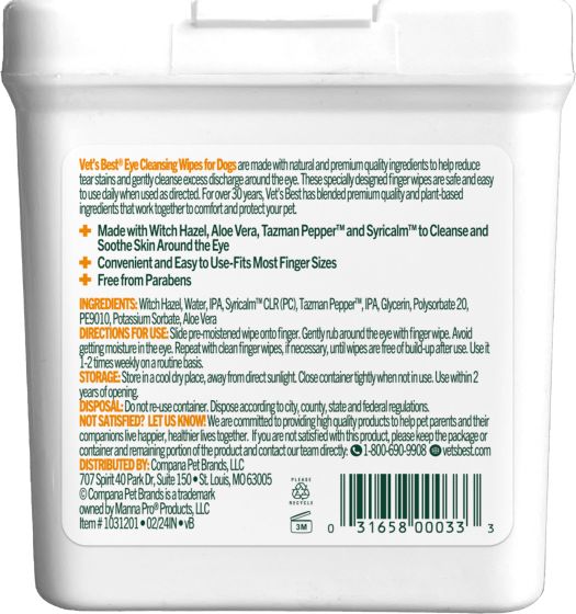Vets Best Eye Cleansing Wipes for Dogs Aloe Vera & Witch Hazel 50ct
