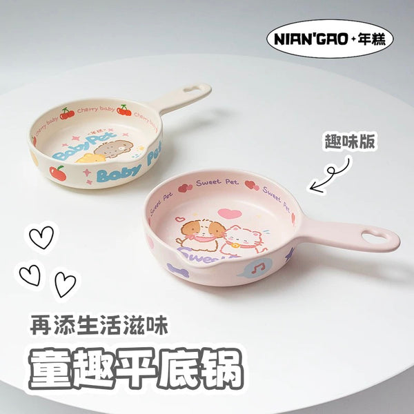 NIAN’GAO Sweet Pet Pan Style Pet Bowl