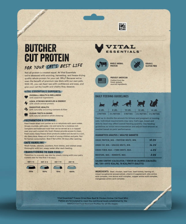 Vital Essentials Freeze-Dried Raw Beef & Chicken Entree for Cats - Mini Patties