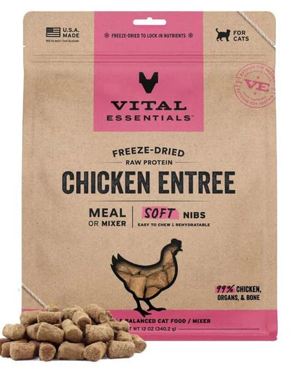 Vital Essentials Freeze-Dried Raw Chicken Entrée for Cats - Soft Nibs - 12oz