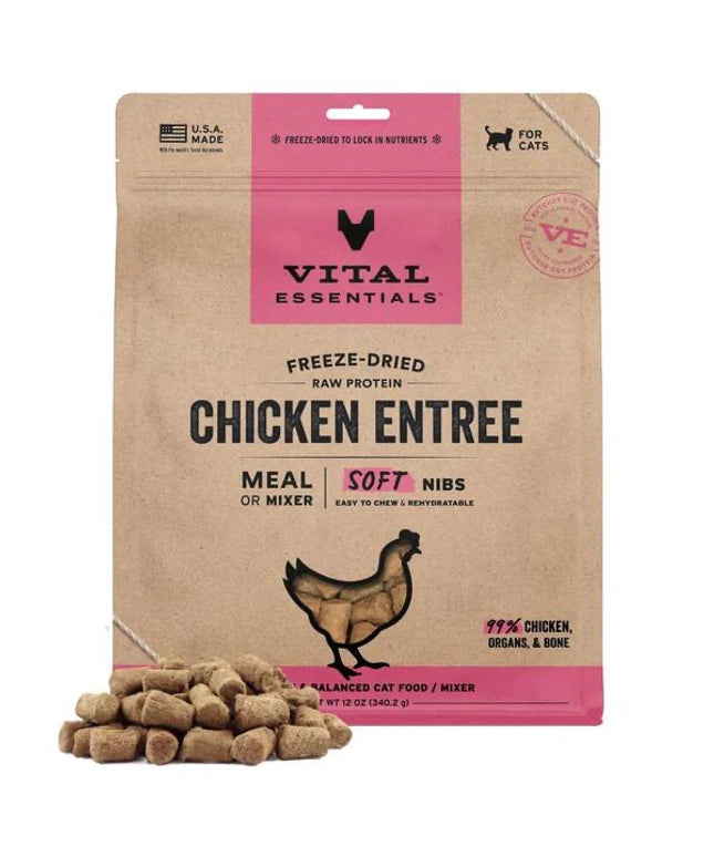 Vital Essentials Freeze-Dried Raw Chicken Entrée for Cats - Soft Nibs - 12oz