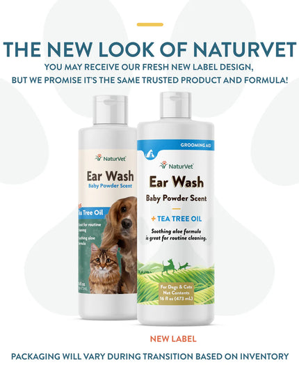 NaturVet Ear Wash Baby Powder Scent - 2 Sizes