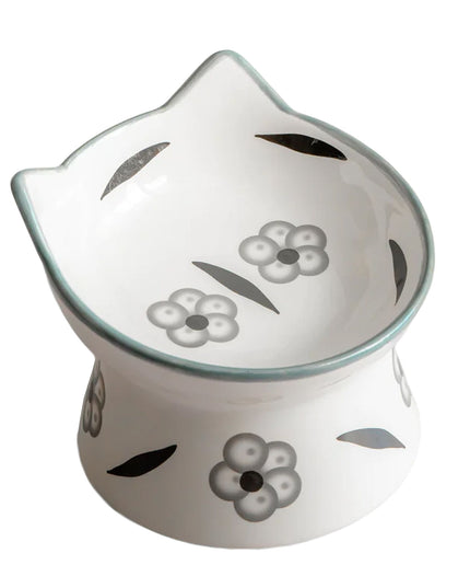 dexypaws® Raised Ceramic Cat Shape Cat Bowl - Black & White