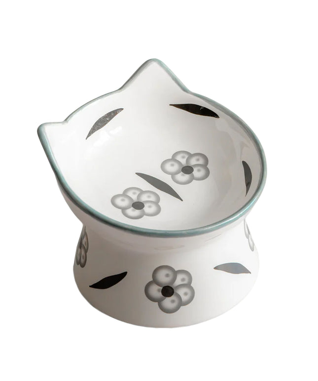 dexypaws® Raised Ceramic Cat Shape Cat Bowl - Black & White