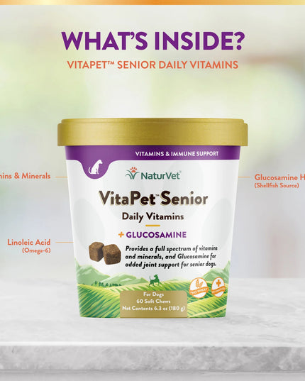 NaturVet VitaPet™ 高级每日维生素加氨基葡萄糖软咀嚼片