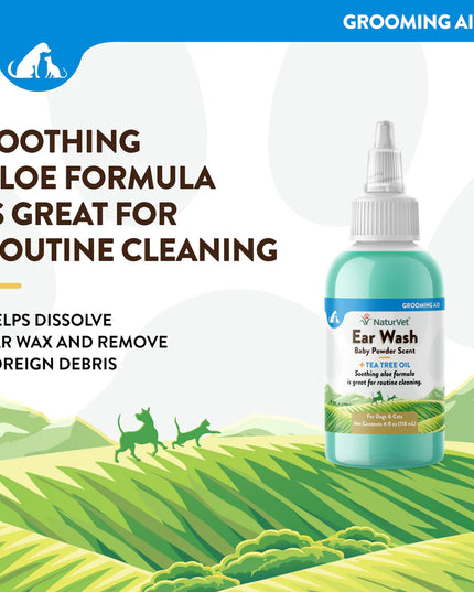 NaturVet Ear Wash Baby Powder Scent - 2 Sizes