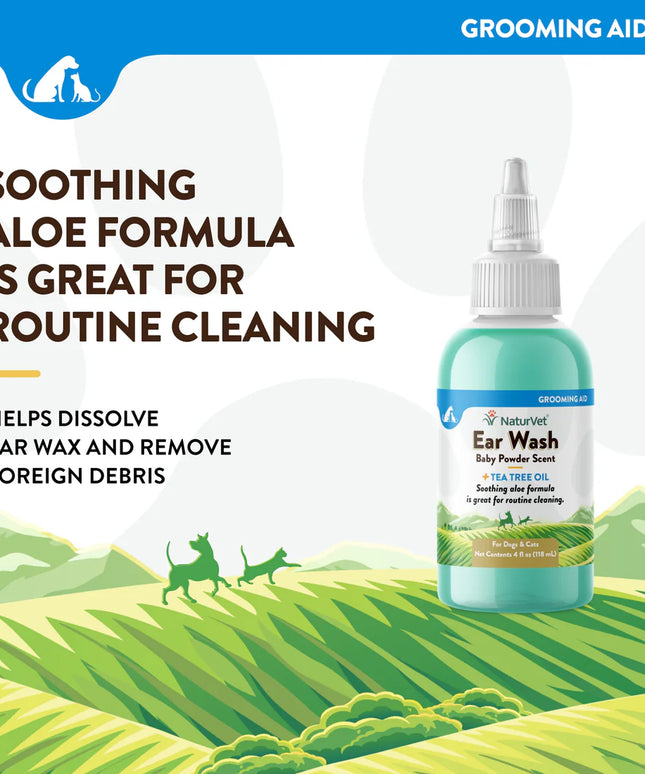 NaturVet Ear Wash Baby Powder Scent - 2 Sizes