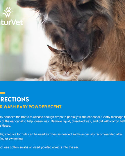 NaturVet Ear Wash Baby Powder Scent - 2 Sizes