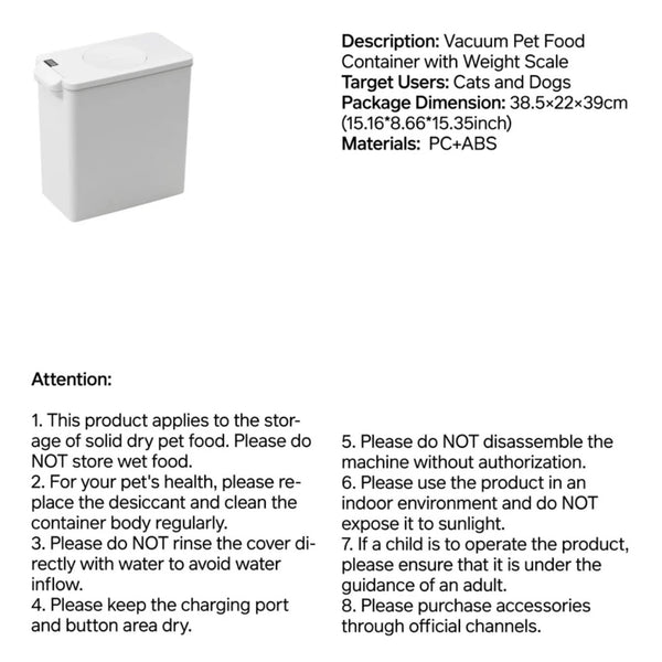 Pidan Vacuum Pet Food Container with Weight Scale