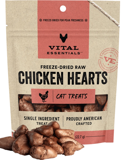 Vital Essentials Freeze-Dried Raw Protein Chicken Hearts Cat Treats - 22.7g/0.80z
