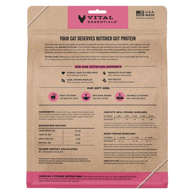 Vital Essentials Freeze-Dried Raw Chicken Entrée for Cats - Soft Nibs - 12oz