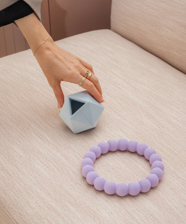 Dexypaws 2 Piece Geometric & Ring Aggressive Chew Toy Set - Lilac Purple & Sky Blue