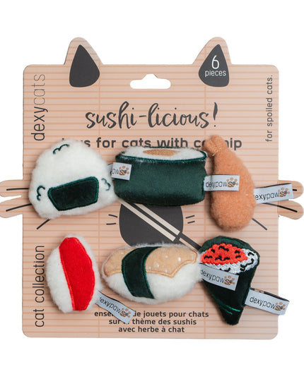 Dexypaws Plush Cat Toys, Sushi 6pc