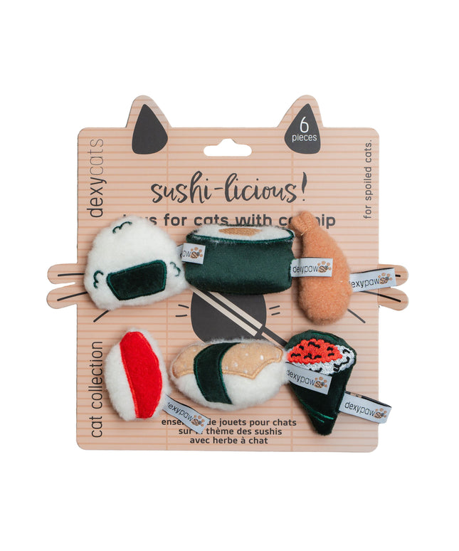 Dexypaws Plush Cat Toys, Sushi 6pc