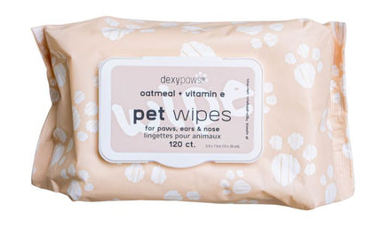 Dexypaws Cleansing Pet Wipes For Paws, Ears, & Nose, Oatmeal & Vitamin E - 120 Count