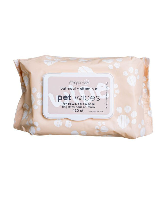 Dexypaws Cleansing Pet Wipes For Paws, Ears, & Nose, Oatmeal & Vitamin E - 120 Count