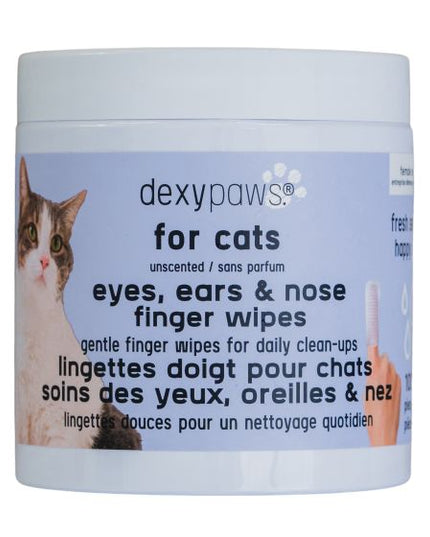 Dexypaws Finger Wipes For Cats, Unscented & Gentle For Eyes, Ears & Nose - 100 Count