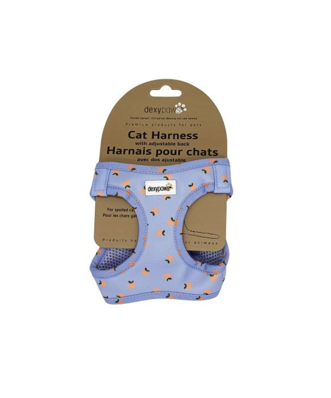 Dexypaws Neoprene Harness For Cat, Sky Blue With Tangerine Print, Medium