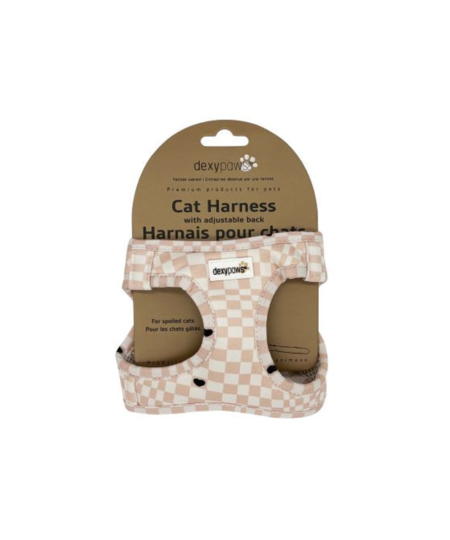 Dexypaws Neoprene Harness For Cat, Checkered And Hearts Print, Medium