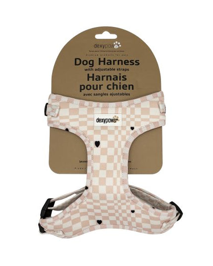 Dexypaws Neoprene Harness For Dog, Checkered And Hearts Print