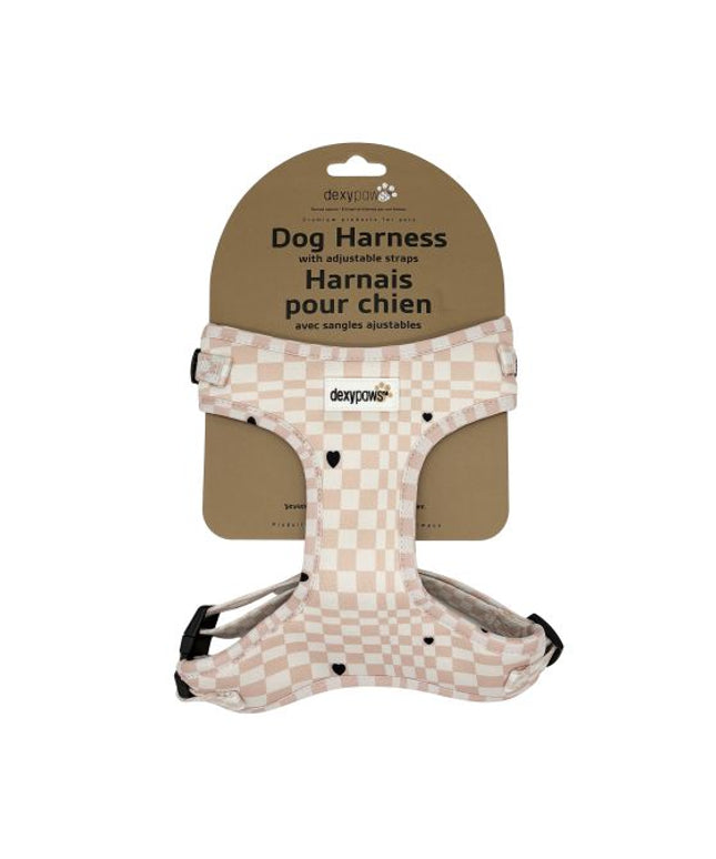 Dexypaws Neoprene Harness For Dog, Checkered And Hearts Print