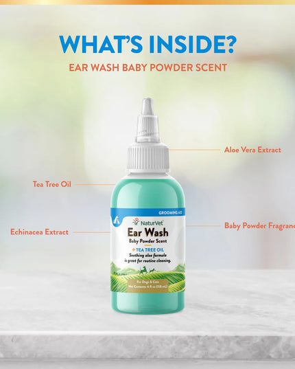 NaturVet Ear Wash Baby Powder Scent - 2 Sizes