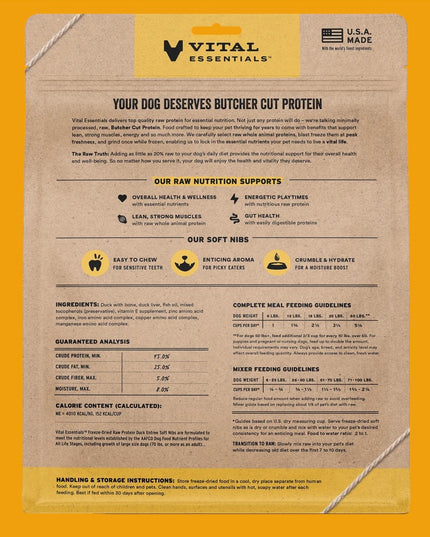 Vital Essentials Freeze-Dried Raw Duck Entrée Dog Food - Soft Nibs - 14oz