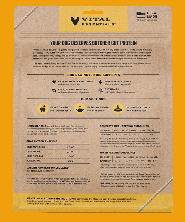 Vital Essentials Freeze-Dried Raw Duck Entrée Dog Food - Soft Nibs - 14oz