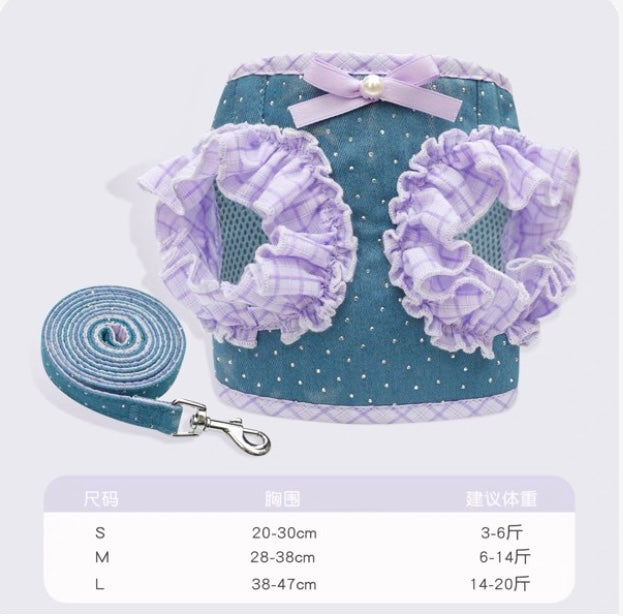 Purple Denim Harness & Leash