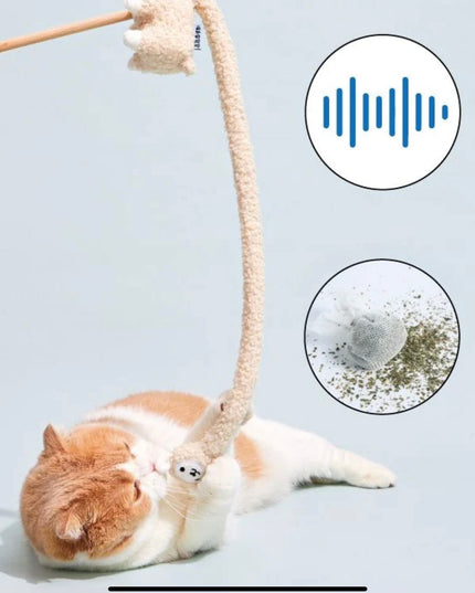 PurLab Fantastic Beast Lama Cat Wand with Bell and Catnip