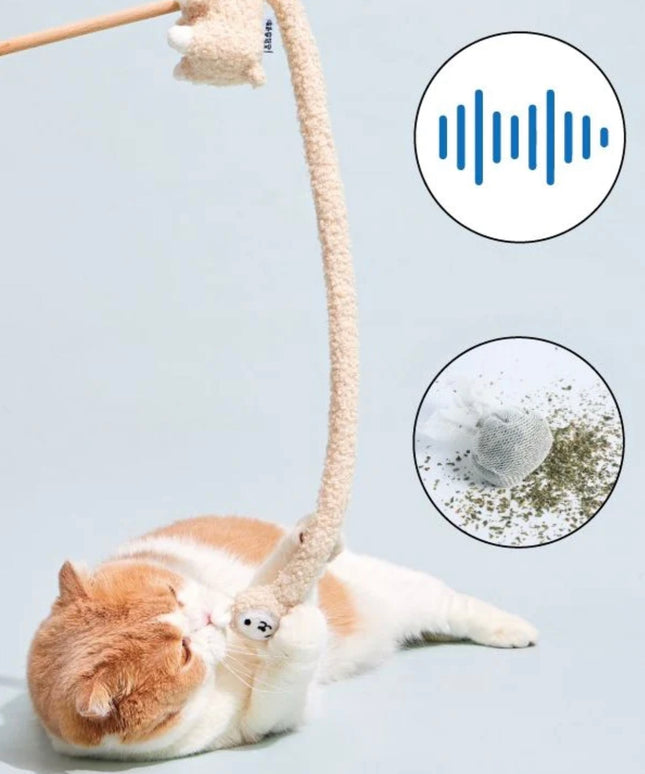 PurLab Fantastic Beast Lama Cat Wand with Bell and Catnip