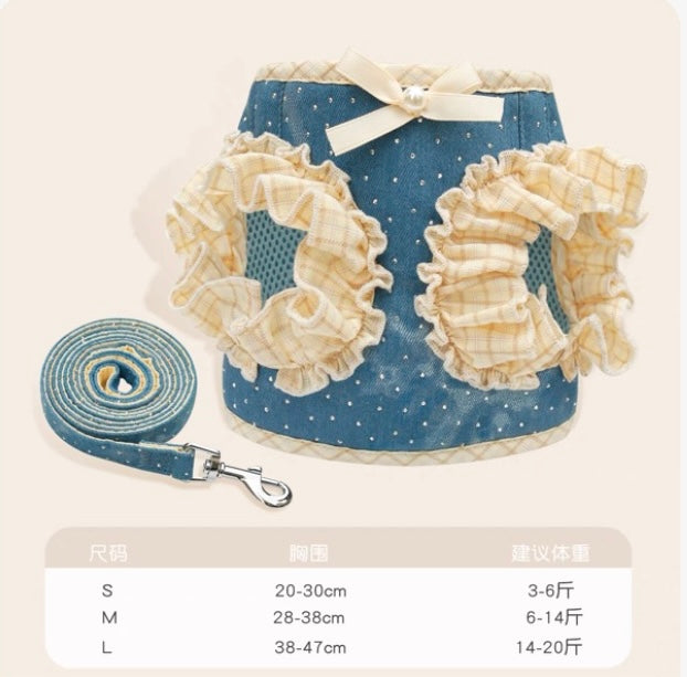 Yellow Denim Harness & Leash