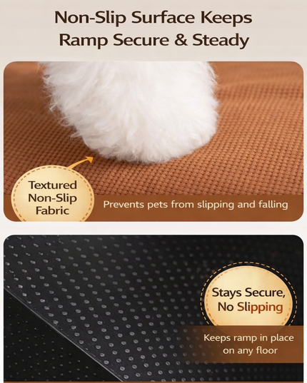 Hipidog™ SoftStep Wave Pet Ramp – Non-Slip, Shock-Absorbing Dog Stairs for Small & Senior Pets - Brown