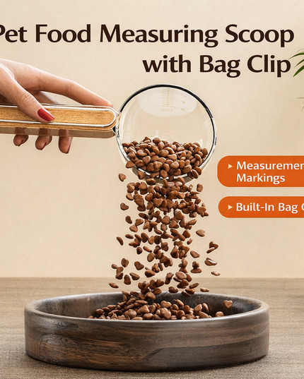 Pet Food Measuring Scoop with Bag Clip - Transparent