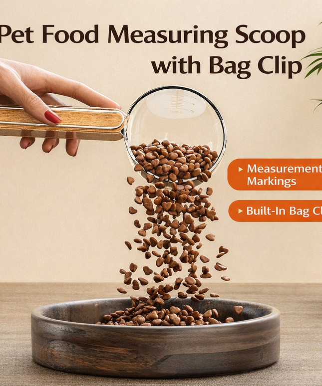 Pet Food Measuring Scoop with Bag Clip - Transparent