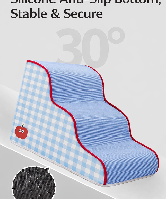 ZeZe™ SoftStep Wave Pet Ramp – Non-Slip, Shock-Absorbing Dog Stairs for Small & Senior Pets - Blue