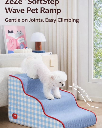 ZeZe™ SoftStep Wave Pet Ramp – Non-Slip, Shock-Absorbing Dog Stairs for Small & Senior Pets - Blue