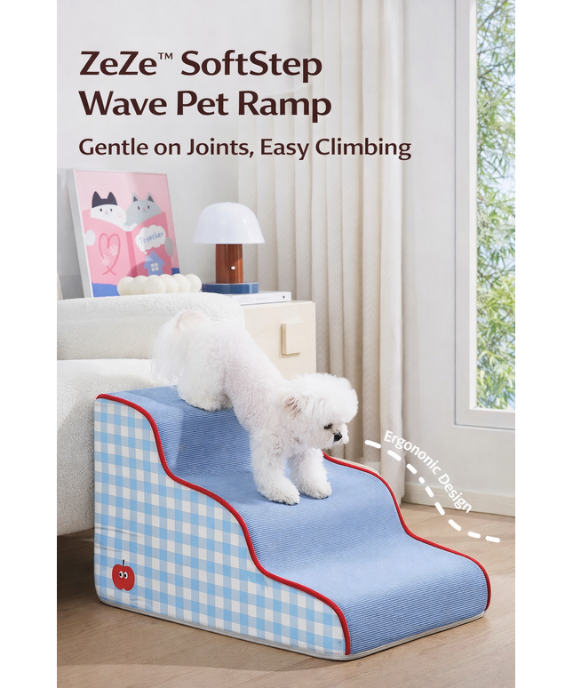 ZeZe™ SoftStep Wave Pet Ramp – Non-Slip, Shock-Absorbing Dog Stairs for Small & Senior Pets - Blue