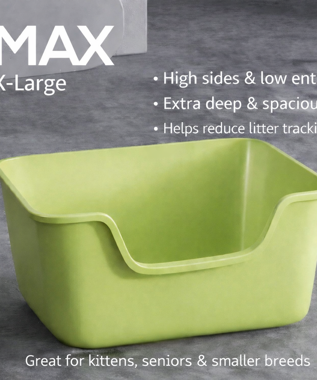 Large Cat Litter Box Open-Top with Low Entry - 65cm