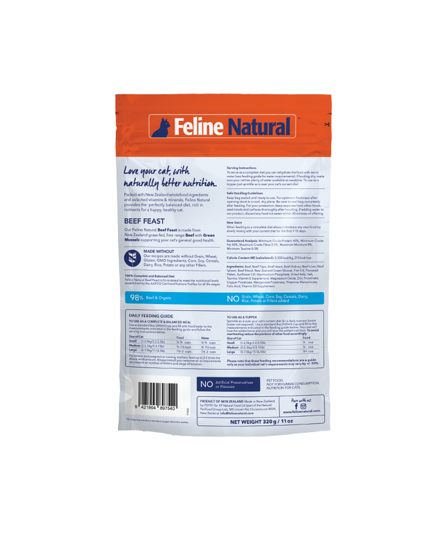 Feline Natural Beef Feast Freeze-Dried Cat Food - 320g/11oz