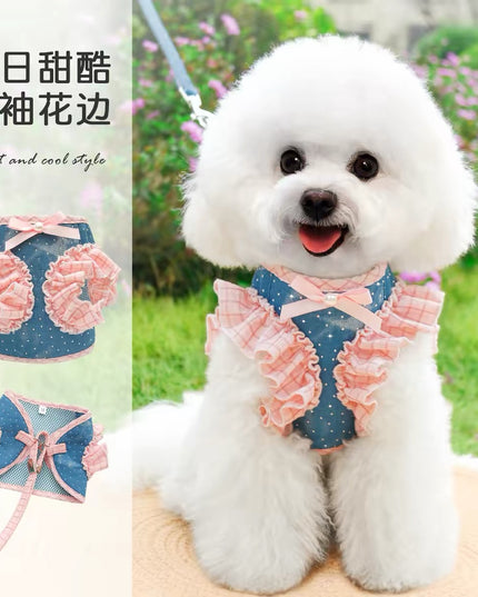 Pink Denim Harness & Leash