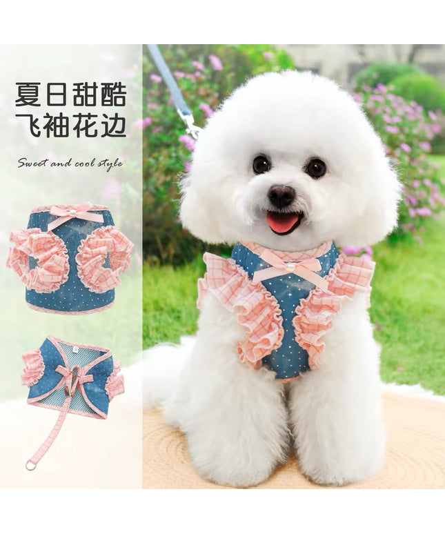 Pink Denim Harness & Leash